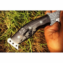 Load image into Gallery viewer, Frontier Bowie Knife, Persian Clip Point, Hand Engraved D2 Steel, Custom Handmade Blade, JW SteelCrafts