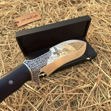 Load image into Gallery viewer, Frontier Persian Clip Point Bowie Knife Engraved D2 Steel Fixed Blade