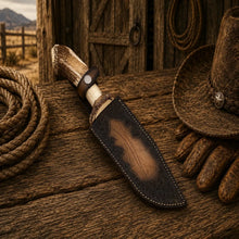 Load image into Gallery viewer, Frontier Hunter Bowie Knife – D2 Acid Etched Antler Handle