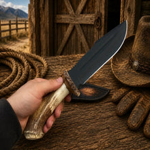 Load image into Gallery viewer, Frontier Hunter Bowie Knife – D2 Acid Etched Antler Handle