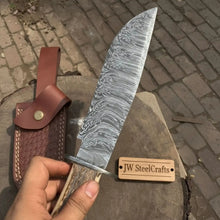 Load image into Gallery viewer, Timberhorn Bowie Blade  Handmade 8" Clip Point Hunting Blade with Stag Handle &amp; Leather Sheath