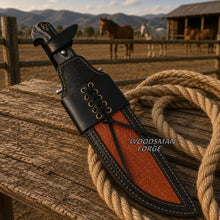 Load image into Gallery viewer, Frontierbane D2 Bowie Knife – 15" D2 Steel, Exotic Wood &amp; Leather Sheath