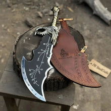 Load image into Gallery viewer, Kratos Inspired Blades of Chaos 18-20 Inch Etched Fantasy Knife with Leather Sheath