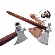 Load image into Gallery viewer, Late-Era Viking Skeggøx Utility Axe with Pattern-Welded Damascus Blade and Smoked Hardwood Handle
