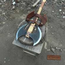 Load image into Gallery viewer, Handcrafted Double-Head Decorative Axe with Wooden Handle – JW SteelCrafts