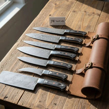 Load image into Gallery viewer, 7-Piece Hammer Forged Damascus Chef Knife Set with Black Pakka Wood Handles