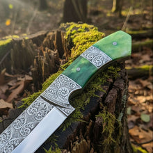 Load image into Gallery viewer, Hand Engraved D2 Hunting Knife | Camel Bone Handle