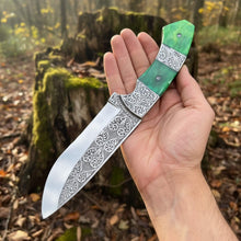 Load image into Gallery viewer, Hand Engraved D2 Hunting Knife | Camel Bone Handle