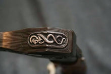 Load image into Gallery viewer, Hand Engraved Damascus Viking Axe with Carved Hardwood Handle and Matching Damascus Knife | Norse Collector Axe Set | JW SteelCrafts