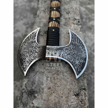Load image into Gallery viewer, Hand-Engraved Double-Headed Nordic Inspired Decorative Axe