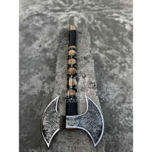 Load image into Gallery viewer, Hand-Engraved Double-Headed Nordic Inspired Decorative Axe