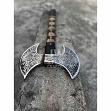 Load image into Gallery viewer, Hand-Engraved Double-Headed Nordic Inspired Decorative Axe