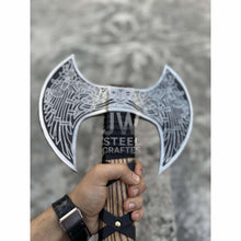 Load image into Gallery viewer, Hand-Engraved Double-Headed Nordic Inspired Decorative Axe