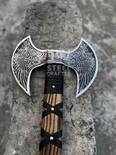 Load image into Gallery viewer, Hand-Engraved Double-Headed Nordic Inspired Decorative Axe