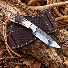 Load image into Gallery viewer, Handmade Rasp Steel Cowboy Knife with Elk Antler Handle, Stainless Bolsters &amp; Western Leather Sheath