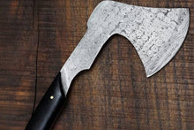 Load image into Gallery viewer, Hand-Forged Bearded Camp Hatchet with Hardwood Handle and Leather Sheath