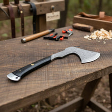 Load image into Gallery viewer, Hand-Forged Bearded Camp Hatchet with Hardwood Handle and Leather Sheath