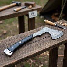 Load image into Gallery viewer, Hand-Forged Bearded Camp Hatchet with Hardwood Handle and Leather Sheath