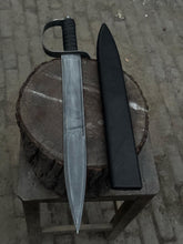 Load image into Gallery viewer, Hand-Forged Carbon Steel Long Blade with Guard | Wrapped Grip | Leather Cover Included