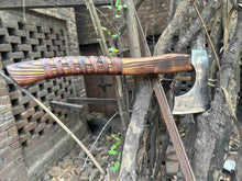 Load image into Gallery viewer, Hand-Forged Carbon Steel Viking Axe | Carved Ash Wood Handle | Leather Wrap Grip | JW SteelCrafts
