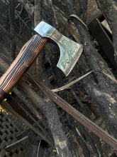 Load image into Gallery viewer, Hand-Forged Carbon Steel Viking Axe | Carved Ash Wood Handle | Leather Wrap Grip | JW SteelCrafts
