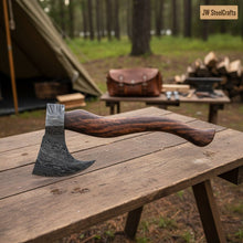 Load image into Gallery viewer, Hand-Forged Damascus Bearded Bushcraft Hatchet with Curved Hardwood Handle