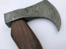 Load image into Gallery viewer, Hand-Forged Damascus Bearded Bushcraft Hatchet with Curved Hardwood Handle