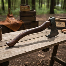 Load image into Gallery viewer, Hand-Forged Damascus Bearded Bushcraft Hatchet with Curved Hardwood Handle