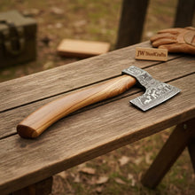 Load image into Gallery viewer, Hand-Forged Damascus Bearded Bushcraft Hatchet with Hardwood Handle