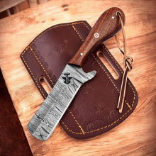 Load image into Gallery viewer, Hand Forged Damascus Steel Bull Cutter Knife with Rosewood Handle