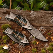 Load image into Gallery viewer, Hand Forged Damascus Steel Folding Knife – Honeycomb, Pinecone &amp; Brass Handle Variations