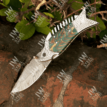Load image into Gallery viewer, Hand Forged Damascus Steel Folding Knife – Honeycomb, Pinecone &amp; Brass Handle Variations