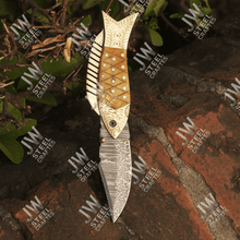 Load image into Gallery viewer, Hand Forged Damascus Steel Folding Knife – Honeycomb, Pinecone &amp; Brass Handle Variations