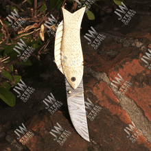 Load image into Gallery viewer, Hand Forged Damascus Steel Folding Knife – Honeycomb, Pinecone &amp; Brass Handle Variations