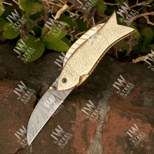Load image into Gallery viewer, Hand Forged Damascus Steel Folding Knife – Honeycomb, Pinecone &amp; Brass Handle Variations