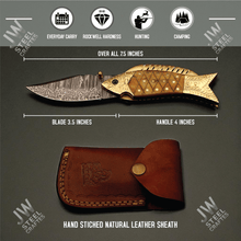 Load image into Gallery viewer, Hand Forged Damascus Steel Folding Knife – Honeycomb, Pinecone &amp; Brass Handle Variations