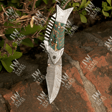 Load image into Gallery viewer, Hand Forged Damascus Steel Folding Knife – Honeycomb, Pinecone &amp; Brass Handle Variations