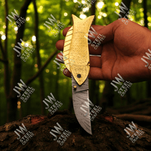 Load image into Gallery viewer, Hand Forged Damascus Steel Folding Knife – Honeycomb, Pinecone &amp; Brass Handle Variations