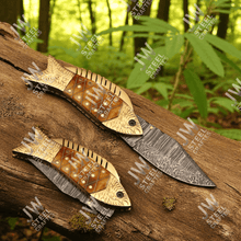 Load image into Gallery viewer, Hand Forged Damascus Steel Folding Knife – Honeycomb, Pinecone &amp; Brass Handle Variations