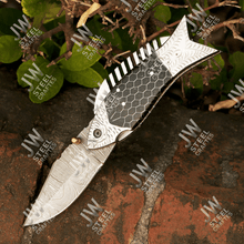 Load image into Gallery viewer, Hand Forged Damascus Steel Folding Knife – Honeycomb, Pinecone &amp; Brass Handle Variations