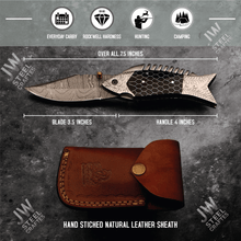 Load image into Gallery viewer, Hand Forged Damascus Steel Folding Knife – Honeycomb, Pinecone &amp; Brass Handle Variations