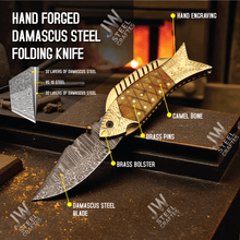 Load image into Gallery viewer, Hand Forged Damascus Steel Folding Knife – Honeycomb, Pinecone &amp; Brass Handle Variations