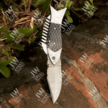 Load image into Gallery viewer, Hand Forged Damascus Steel Folding Knife – Honeycomb, Pinecone &amp; Brass Handle Variations
