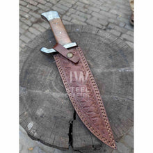 Load image into Gallery viewer, Hand Forged Damascus Steel Frontier Bowie Knife, Clip Point Blade with Coffin Handle and Leather Sheath, JW SteelCrafts