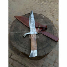 Load image into Gallery viewer, Hand Forged Damascus Steel Frontier Bowie Knife, Clip Point Blade with Coffin Handle and Leather Sheath, JW SteelCrafts
