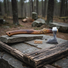 Load image into Gallery viewer, Hand Forged Damascus Steel Viking Axe – 18” Bearded Bushcraft Hatchet with Hardwood Handle | JW SteelCrafts