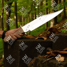 Load image into Gallery viewer, Hand Forged High Carbon Steel Bowie Knife, Clip Point Frontier Style Fixed Blade, Brass Guard, Rosewood Handle, Leather Sheath, JW SteelCrafts