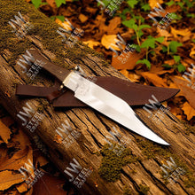 Load image into Gallery viewer, Hand Forged High Carbon Steel Bowie Knife, Clip Point Frontier Style Fixed Blade, Brass Guard, Rosewood Handle, Leather Sheath, JW SteelCrafts
