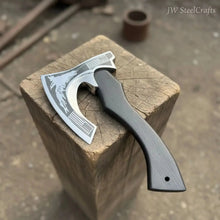 Load image into Gallery viewer, Modern Viking Fantasy Hatchet Curved Bearded Steel Axe
