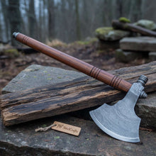 Load image into Gallery viewer, Hand-forged Pipe Axe in Pattern-Welded Steel for Camping and Woodcraft